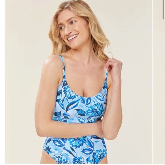 Andie Swim Blue Floral Scoopneck Almafi One Piece Swimsuit NWT - Picture 2 of 10
